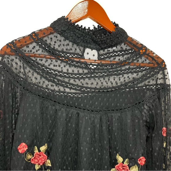 Saylor Mesh Swiss Dot Whimsigoth Delilah Embroidered Floral Sheer Blouse Small - Picture 11 of 12